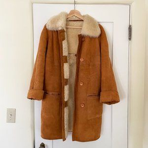 Vintage Tan 1950s Sheepskin Wool-Lined Coat in Incredible Condition